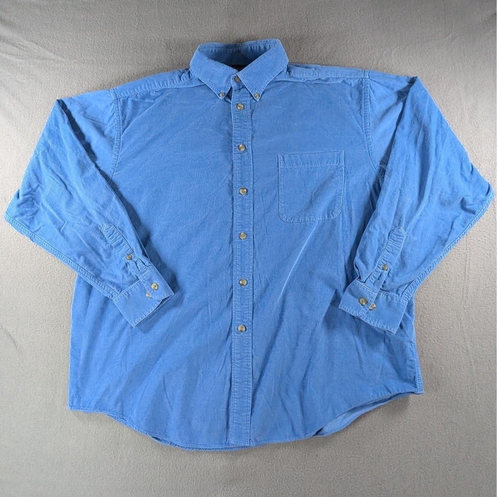 Roundtree & Yorke Mens Casuals Corduroy Button Down Shirt XL Blue Solid